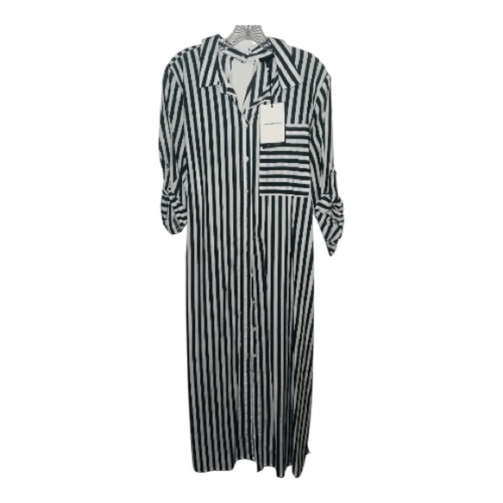 Who What Wear Monochrome Striped Long Sleeve Dress